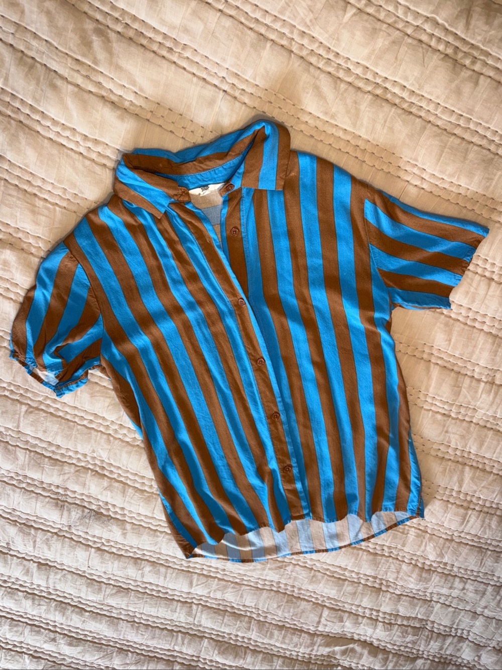 Women’s Blue and Brown Striped Button Down Blouse